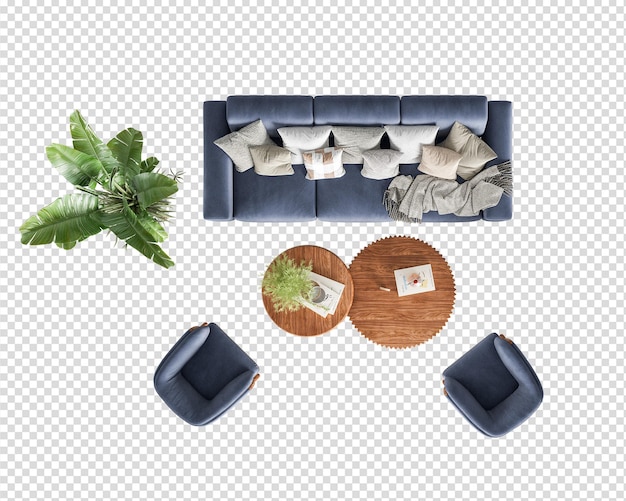 PSD innenraum mit sofa und pflanze in 3d-rendering.