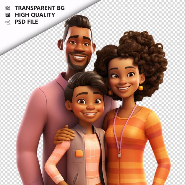 Innocente família negra 3d cartoon estilo fundo branco i