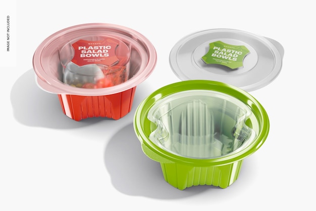 Insalatiere in plastica usa e getta Mockup, aperte e chiuse