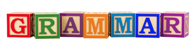 Inscripción gramatical de bloques de madera renderización 3D aislada en un fondo transparente