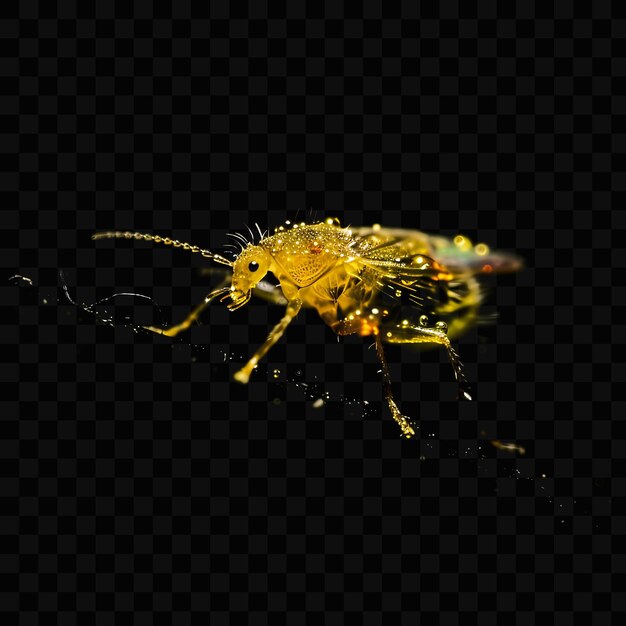 PSD un insecte jaune avec un corps jaune sur un fond noir