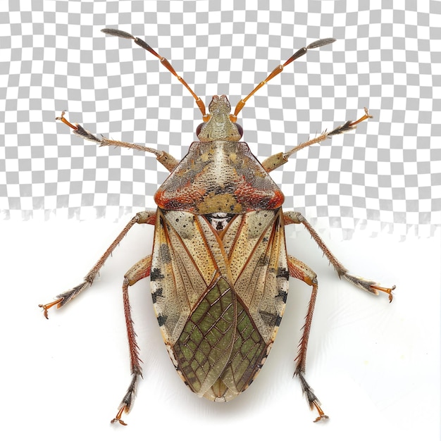 PSD un insecte avec un visage rouge est représenté sur un fond à carreaux