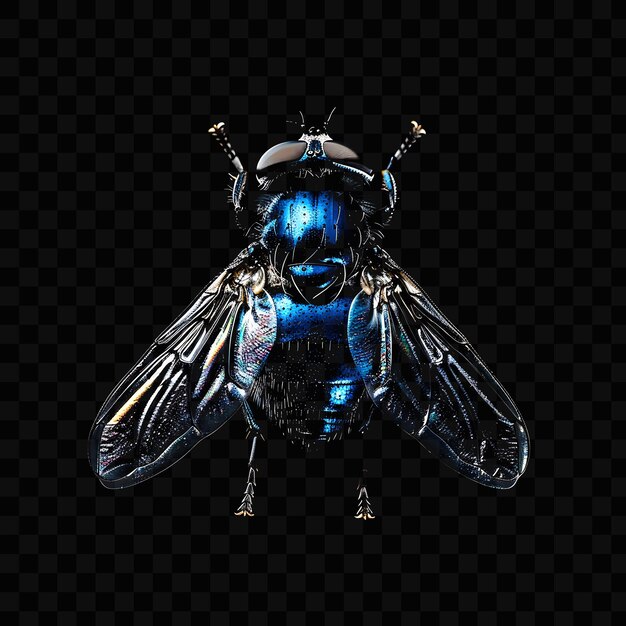 PSD un insecto azul con un cuerpo azul y un fondo negro