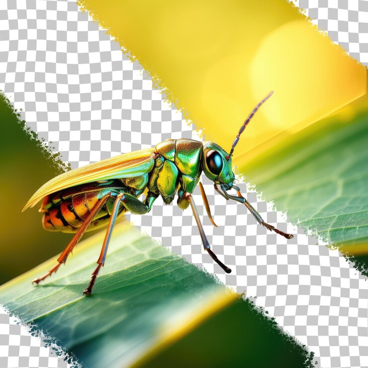 PSD un insecto bonito en un fondo transparente de hojas de plantas