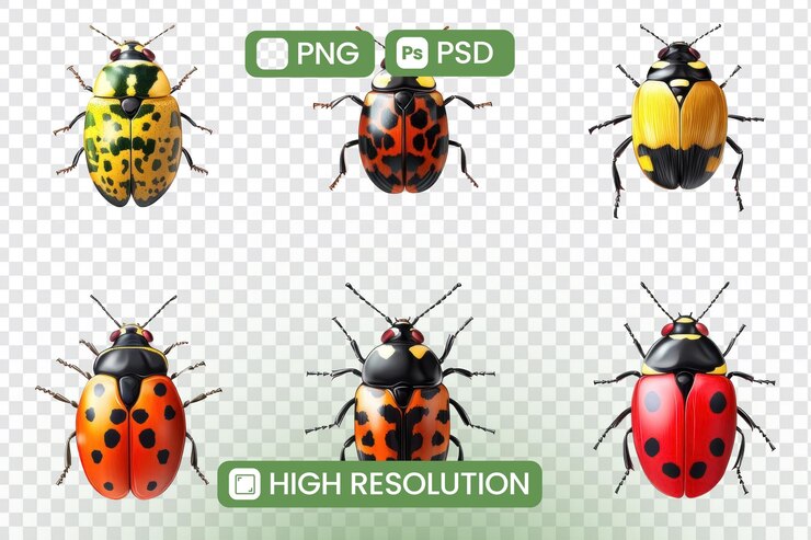 PSD insectos coloridos con fondo transparente perfectos para diseños