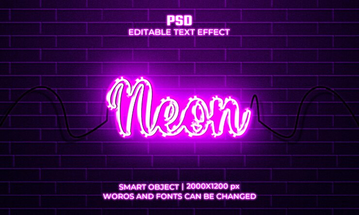 Insegna al neon effetto testo psd premium con sfondo