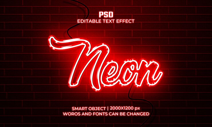 Insegna al neon effetto testo psd premium con sfondo