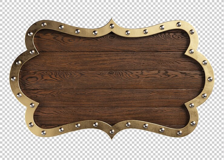 Insegna di legno medievale isolata, illustrazione 3d