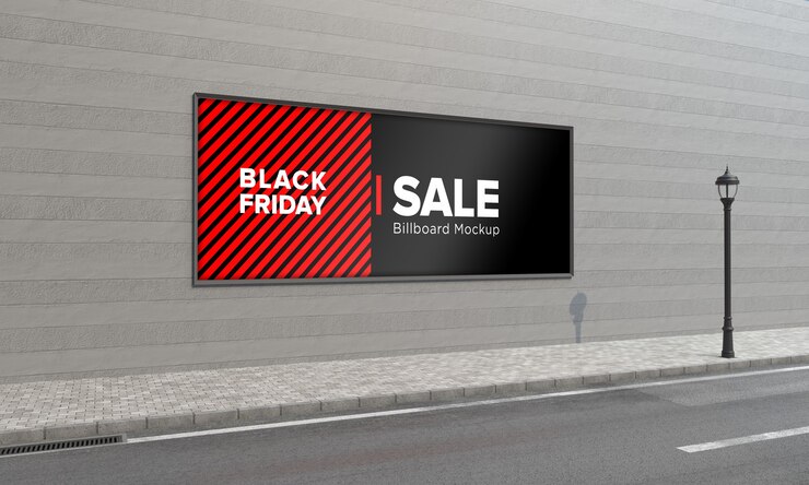 PSD insegna sul segno di wall street mockup con banner di vendita del black friday