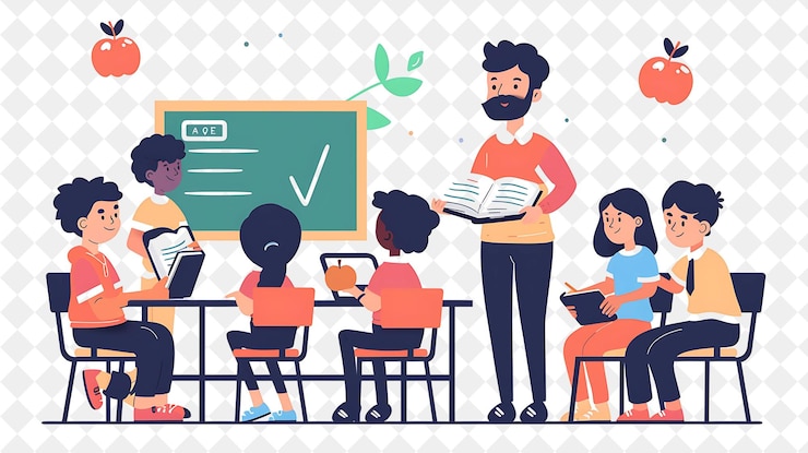 PSD insegnante classico con personaggi che insegnano ed educano studia png le persone nel lavoro quotidiano illustrazione