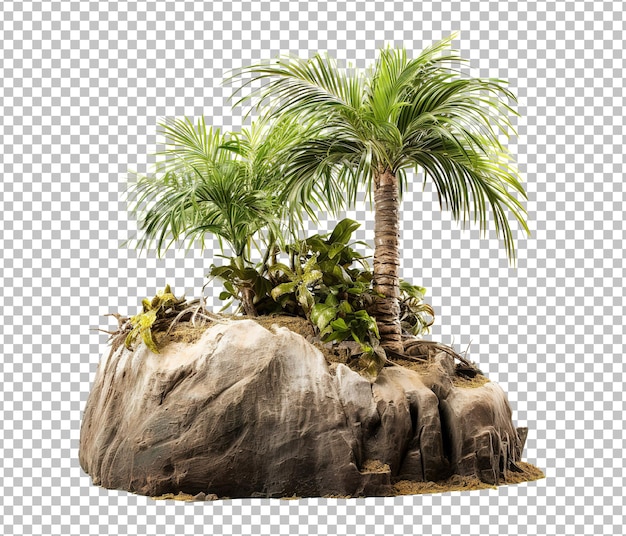 Insel mit Palmen auf weißem Hintergrund Ausschnittsbäume und grüne Büsche Waldfelsen png