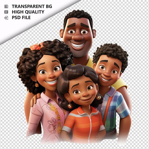 PSD insensible familia negra 3d estilo de dibujos animados fondo blanco