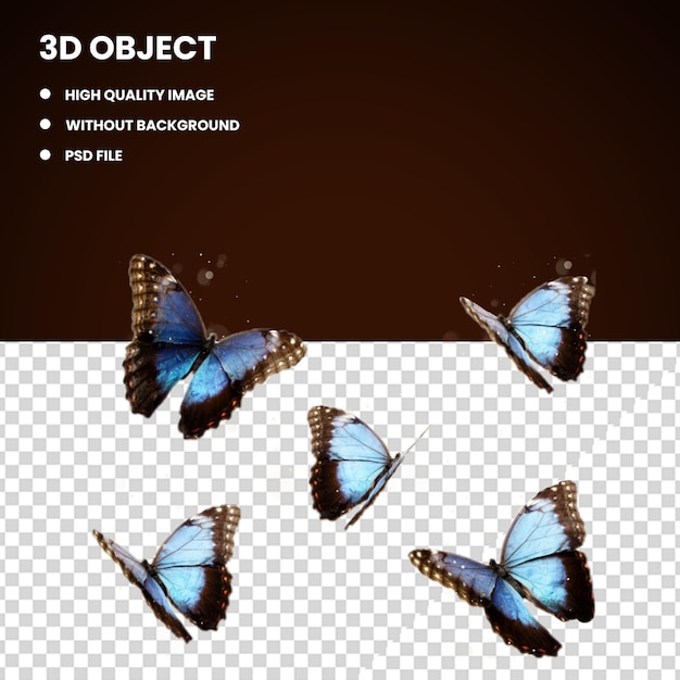 PSD inseto 3d borboleta menelaus azul morfo