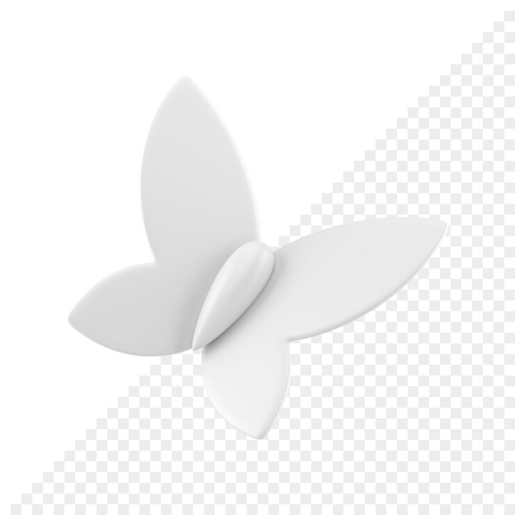 PSD inseto voador de borboleta branca com asas ornamentais arco abstrato ícone 3d ilustração realista