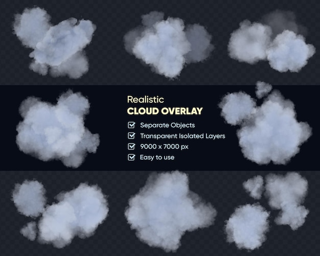 Insieme realistico di soffici nuvole bianche isolate sullo sfondo trasparente. rendering 3D
