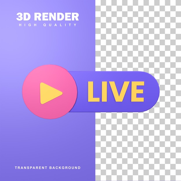 Insigne d'icône de diffusion en direct de rendu 3D.