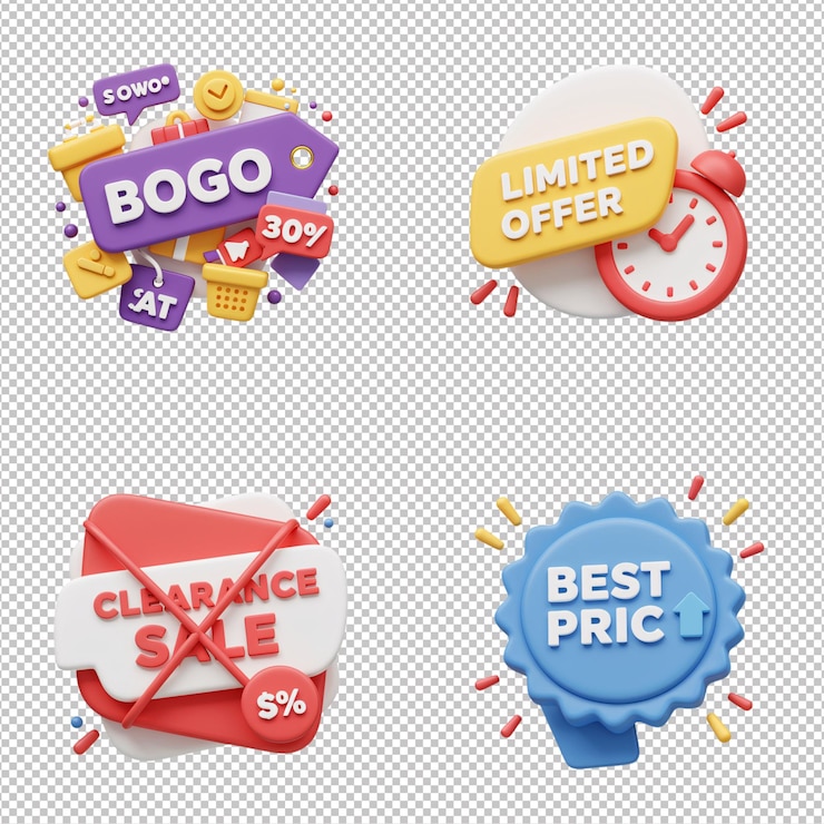 PSD insignes de promotion des ventes 3d