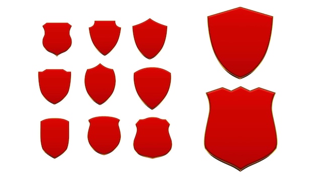Insignia 3D roja con forma de escudo y borde dorado