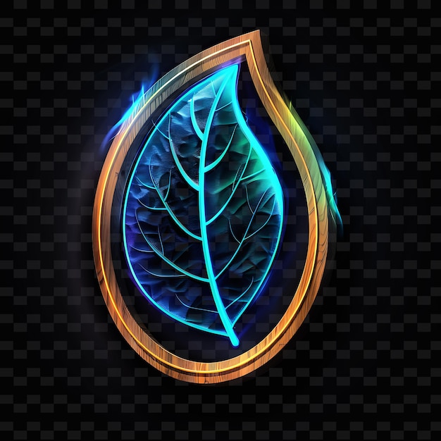 PSD insignia bioluminescente com uma placa em forma de folha decoração de placa criativa de madeira natural em forma de y2k
