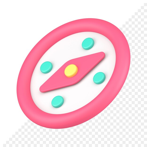 Insignia de brújula simple redondeada rosa diagonal colocada notificación de internet icono realista 3d