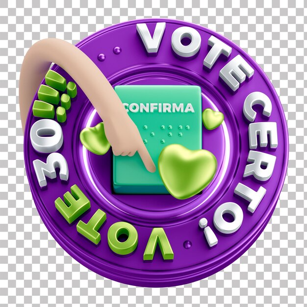 Insignia de campaña 3D para la elección de alcalde o presidente brasileño con Vote Certo Vote 30