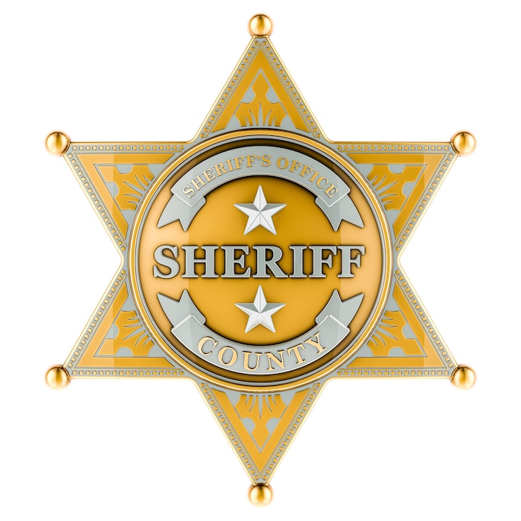 PSD insignia de estrela do xerife vista frontal em 3d isolada em fundo transparente