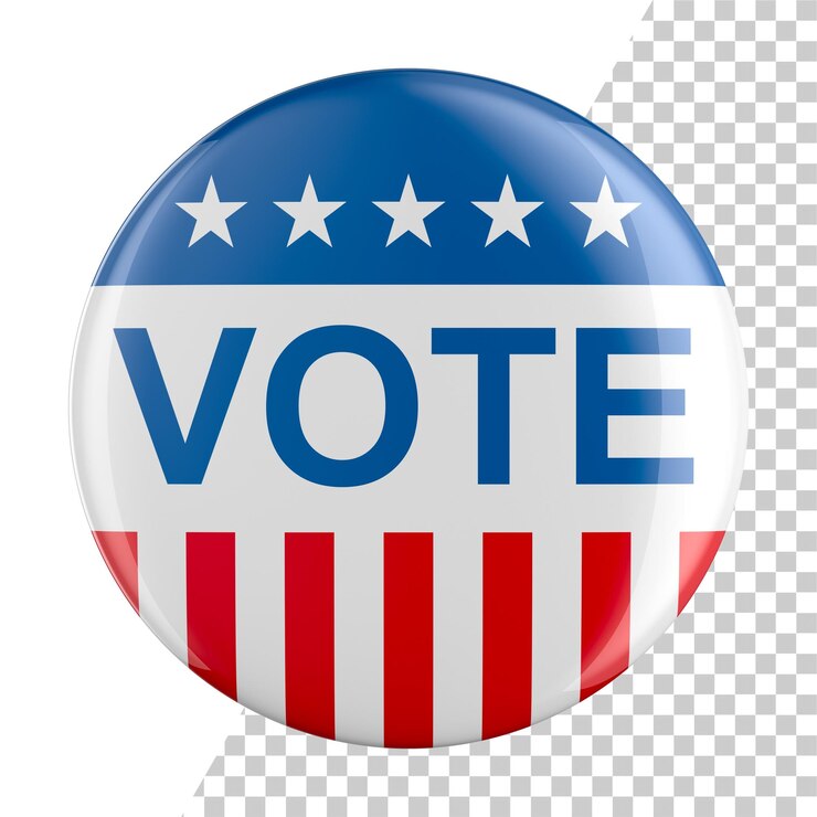PSD insignia de pin de voto em fundo branco ilustração 3d isolada