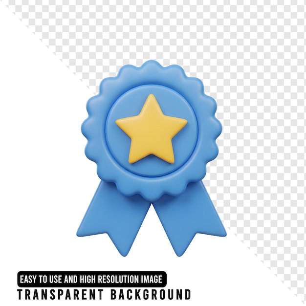 Insignia de Prêmio Azul com Estrela de Ouro renderizada em 3D