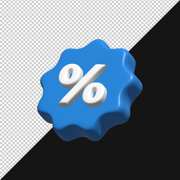 Insignia de descuento porcentual en azul renderizado en 3D
