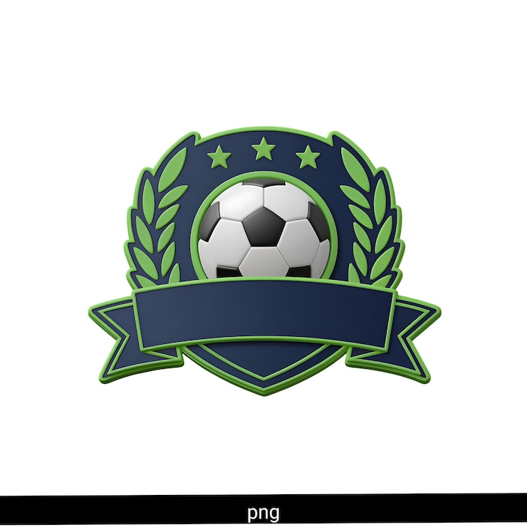 PSD insignia de fútbol con estrellas de pelota y cinta