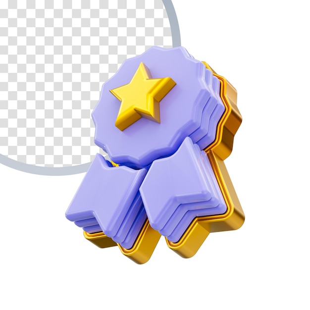 Insignia de garantía de calidad premio estrella icono 3D Render concepto sobre fondo blanco.