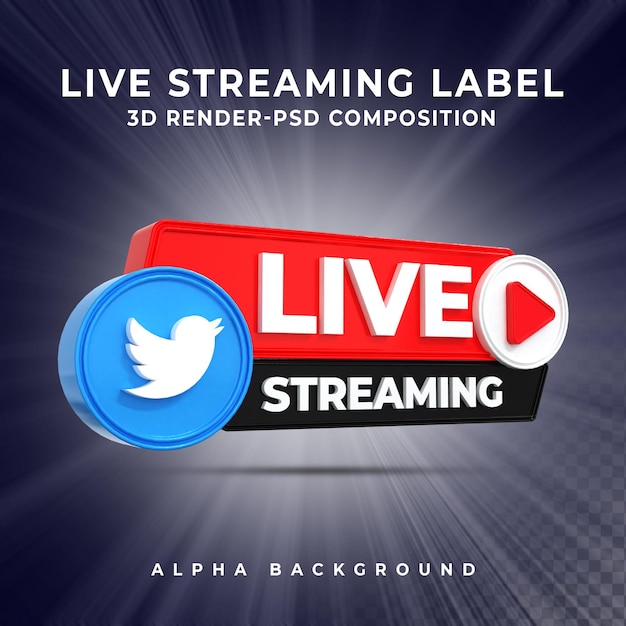 PSD insignia de icono de renderizado 3d de transmisión en vivo de twitter