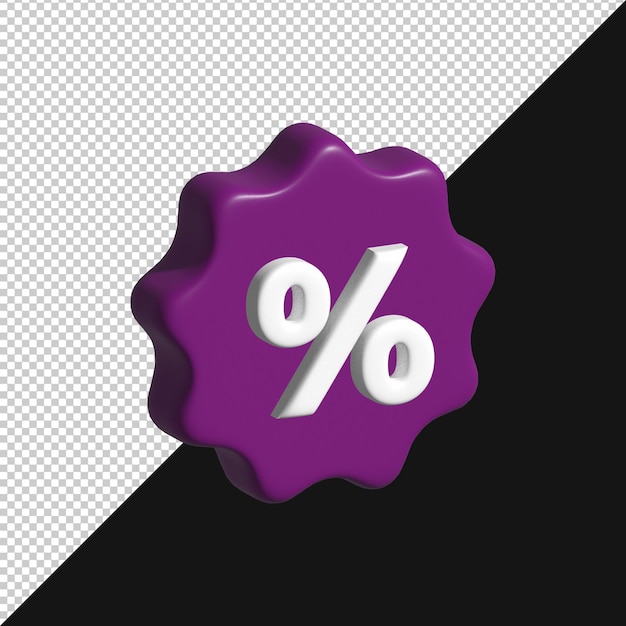 Insignia de porcentaje púrpura 3D para ventas y descuentos