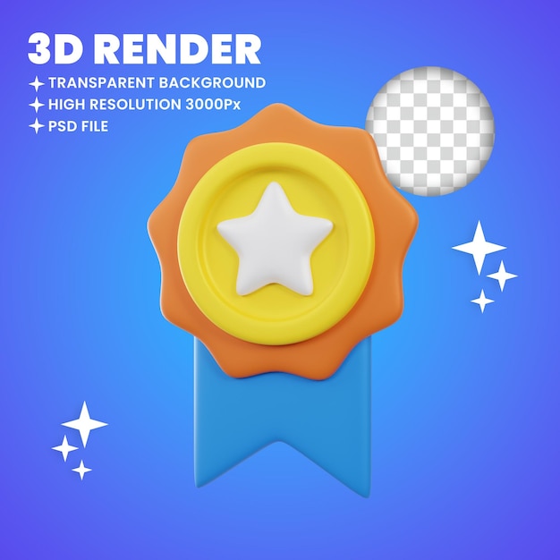 Insignia de renderización 3D con estrella y burbujas