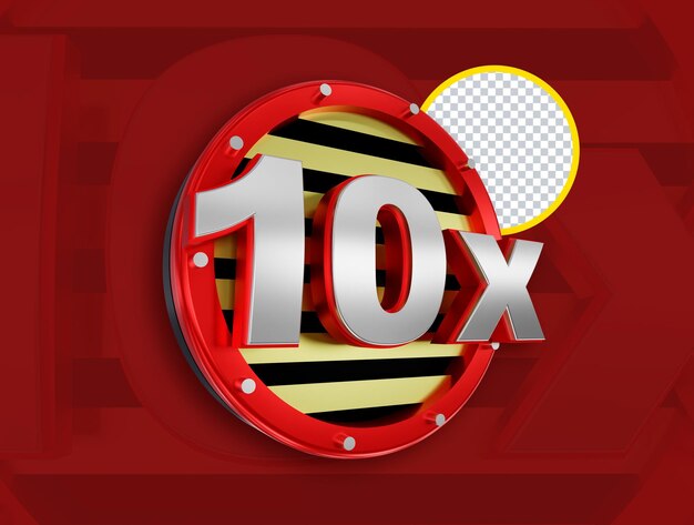 Insignia roja 3D con 10 veces el texto