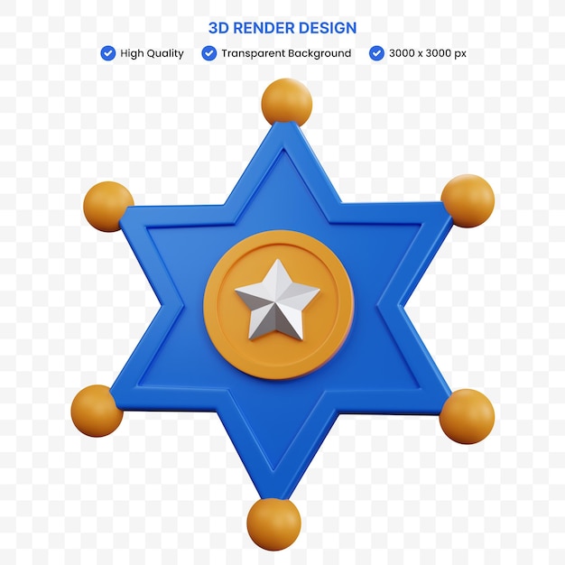 Insignia de sheriff de representación 3d aislada