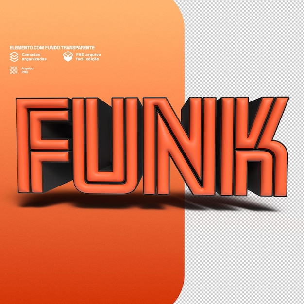 Insignia de texto Funk renderizado en 3D para la composición PNG transparente