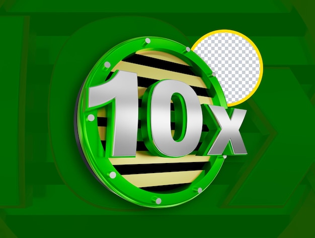 Insignia verde 3D con 10 veces el texto