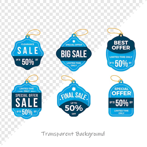 Insignias de venta promocional con hasta un 50% de descuento
