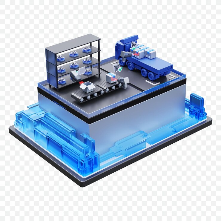 PSD inspección de código de escaneo de transporte logístico ilustración de procesamiento 3d