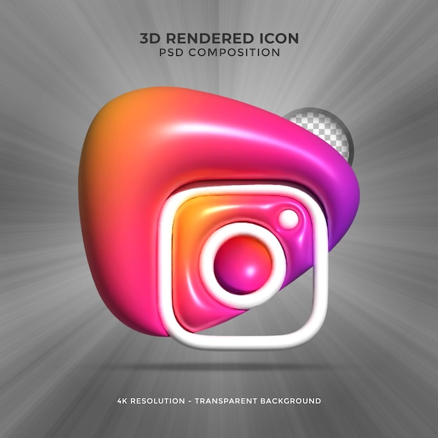 PSD instagram 3d que representa el icono brillante colorido de las redes sociales para la composición psd