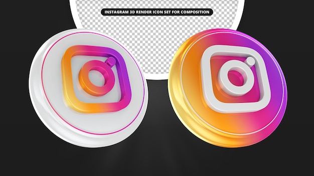 Instagram 3d render icon set isoliert