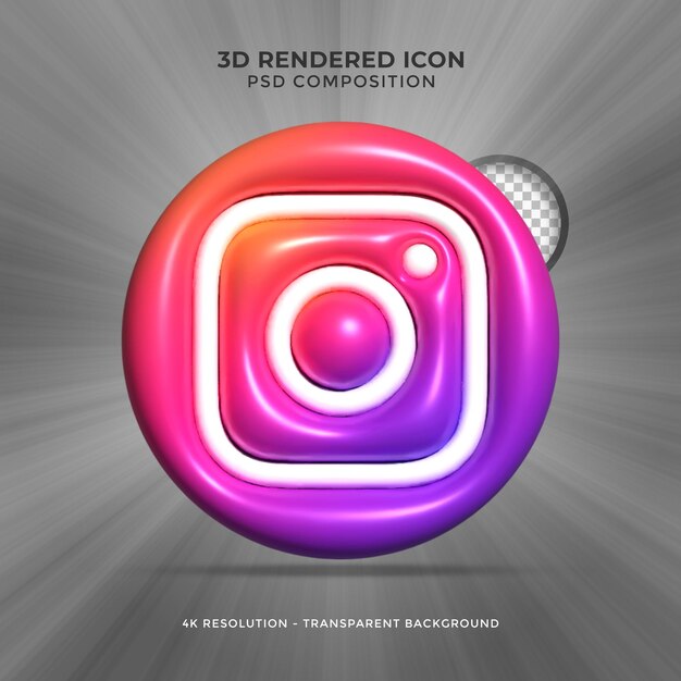 PSD instagram 3d renderização ícone brilhante colorido de mídia social para composição