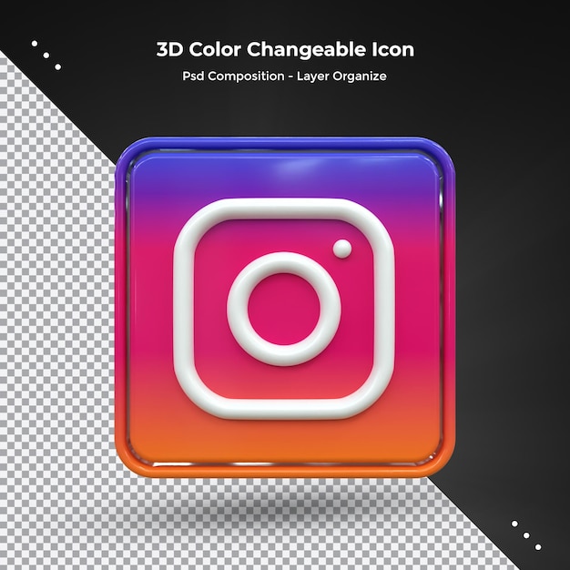 PSD instagram 3d social media-symbol bunt glänzendes 3d-symbol konzept 3d-rendering