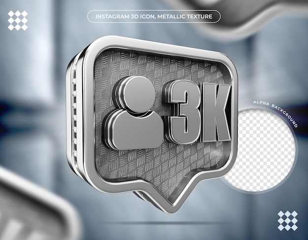 Instagram 3d-symbol 3k follower metallische textur