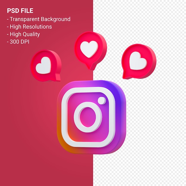 Instagram 3d Symbol mit Benachrichtigungen Rendering isoliert