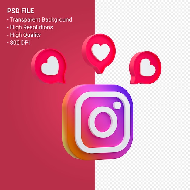 Instagram 3d Symbol mit Benachrichtigungen Rendering isoliert