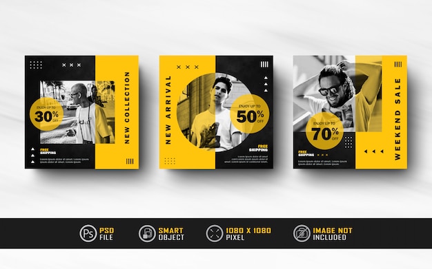 Instagram Amarelo Preto Mídia Social Post Coleção Banner Modelo Coleção