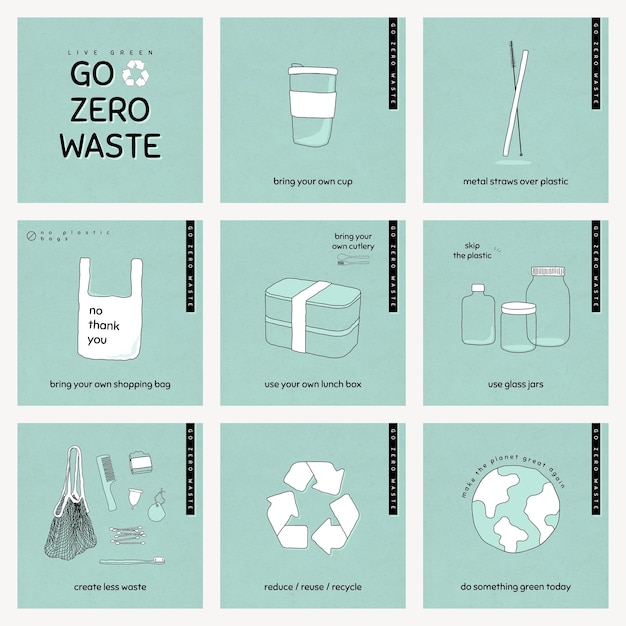 Instagram-Anzeigenvorlage PSD für Zero Waste Set