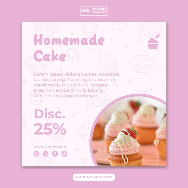 Instagram-banner-vorlage für kuchen- und bäckereimenüs in sozialen medien